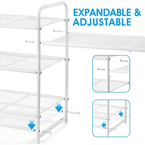 Simple Trending 3-Tier Stackable Shoe Rack, Expandable & Adjustable Shoe Shelf Storage Organizer, Wire Grid, White - color: White, size: 3 Tiers