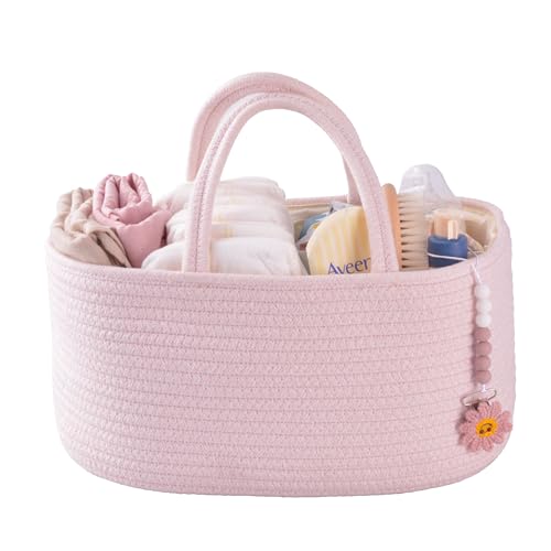 Baby Diaper Caddy Organizer for Girl Boy Rope Nursery Storage Bin Basket Portable Holder Tote Bag for Changing Table Car Travel Baby Shower Gifts Newborn Essentials Registry Must Have Items Pink - color: Light pink, size: Regular