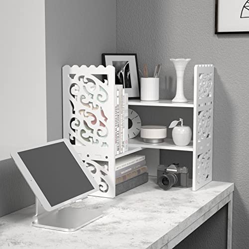 MASAKA B&W - Kawaii Storage Desktop Organizer for Your Desk Space, Double H Plants Display Shelf, Home Office Storage Rack Adjustable Stackable for Office, Dormitory (White*09) - color: White*09