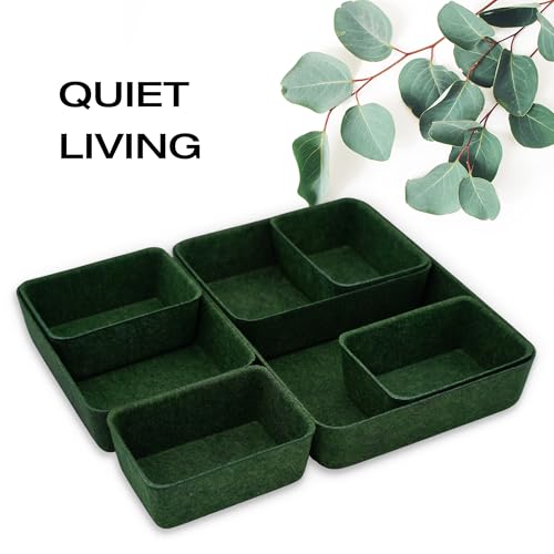 Welaxy Drawer organizers trays felt storage bins drawers dividers organizer boxes for office home interior cozy decor gifts pack 7-piece (Forest Green) - color: Forest Green