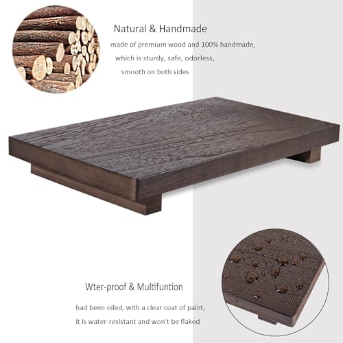 zoocatia Small Wood Tray Pedestal Stand Farmhouse Bathroom Decor Decorative Wooden Riser Kitchen Soap Dish Holder for Vanity, Counter, Sink, Large 11.8" x 7" - Walnut - color: Walnut, size: 11.8" x 7" x 1.6"