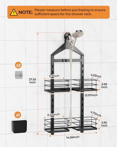 ODesign 2 Tier Height-Adjustable Shower Caddy Hanging Anti-Swing-Over The Shower Head Caddy Storage Organizer Bathroom Shelves Basket-Black - color: Black, size: 2 Tier