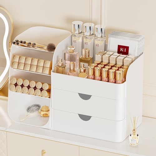 Makeup Organizer with Drawers, Large Capacity Countertop Organizer for Vanity, Bathroom and Bedroom Desk Cosmetics Organizer, Easy To Storage Skincare, Brushes, Eyeshadow, Lipstick (All Green) - color: All Green, size: Medium