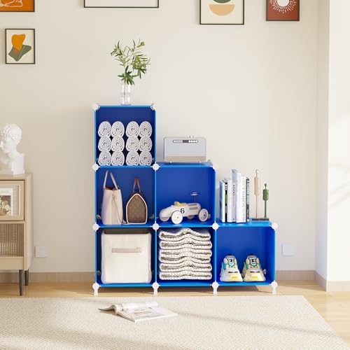 AWTATOS Cube Storage Organizer, 6 Cube Closet Organizers and Storage Shelves, DIY Stackable Bookshelf for Bedroom, Home, Admiral Blue - color: Dark Blue