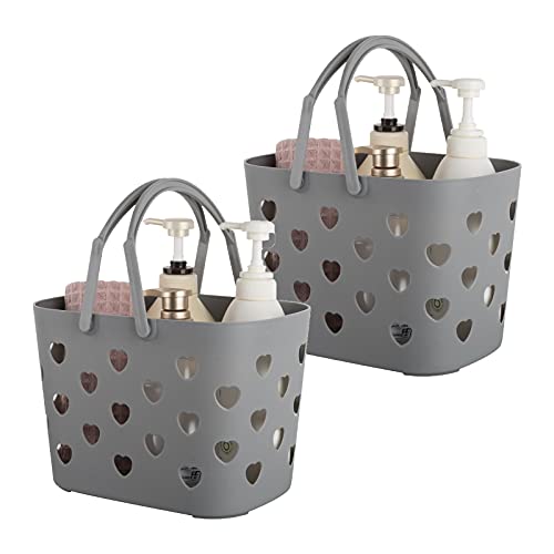 Anyoifax Portable Shower Caddy Tote Plastic Storage Basket with Handle Box Organizer Bin for Bathroom, College Dorm, Pantry, Kitchen, 2 Pack, Grey - color: Grey, size: 2 Pack