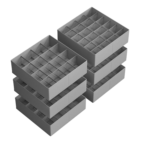 SONGMICS 6 Pack Drawer Organizers, 120 Cells (3x16+3x24), Foldable Dividers, 11.8 x 11.8 x 3.9 Inches, for Socks, Underwear, Ties, Belts, Dove Gray URUS011G02 - color: Dove Gray, size: 6 Pack