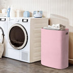 MEGASKET Large Laundry Hamper 16"x13"x22" - Tall Woven Laundry Basket, Cotton Rope Dirty Clothes Hamper, Baby Kids Nursery Wicker Laundry Basket, Bedroom Aesthetic, Soft Laundry Bin, Pink Hamper, 75L - color: Pink