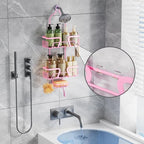 DAOYA Shower Caddy Hanging, Pink Over the Shower Head Caddy with Soap Holder, Bathroom Organizer with Hooks for Razors and Bath Sponges - color: Pink