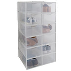 Simplify Set of 12 Stackable Shoe Boxes | Customizable | Fits Size 11 Shoes | Drop Front Design | Closet Storage | Sneakers | Heels | Clear and White - color: White