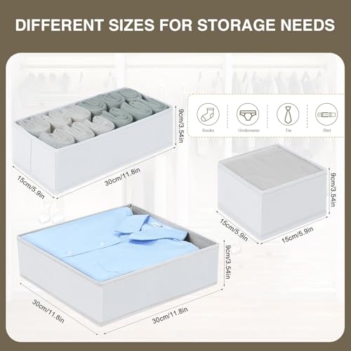 DIMJ Drawer Organizer Clothes, 6 Pack Fabric Drawer Organizer Bins, Foldable Baby Clothes Organizer & Dresser Organizer For Nursery, Clothes, Bedroom, Closet, Socks, Bra, Tie,White - color: White, size: 6 Pack