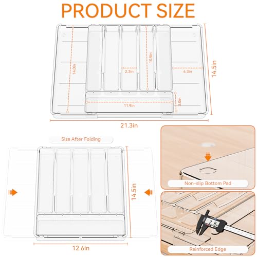 Yieach Large Clear Expandable Silverware Drawer Organizer for Kitchen,BPA FREE Adjustable Utensil Drawer Organizer and Silverware Tray,Plastic Flatware Organizers,Cutlery,Knife,Fork and Spoon Holder - size: L - 12.6 to 21.3