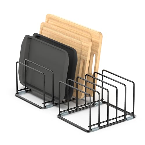 2-Pack Medium Black Cutting Board Racks, Kitchen Cabinet Organizer, 5 Tiered Shelves for Baking Trays, Cutting Boards, Cookie Sheets, Muffin Pans - style: 2PC(Medium)