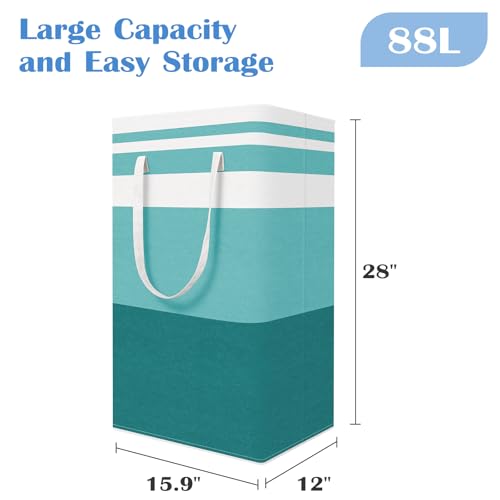 BlissTotes 3-Pack Laundry Basket, Freestanding＆Waterproof Laundry Hamper, Collapsible Tall Clothes Hamper with Easy Carry Handles for Clothes, Towels in the Family and Dorm,Gradient Green,88L - color: Green, size: 88L