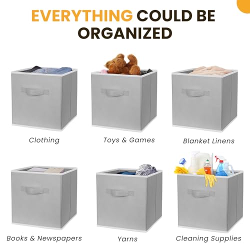 Criusia Large Storage Cubes, 13x13 Cube Storage Bins (Set of 10), Fabric Collapsible Storage Bins with Dual Handles, Foldable Cube Baskets for Shelf, Closet Organizers and Storage Box (Grey) - color: Grey, size: 10 Pack - 13 inches