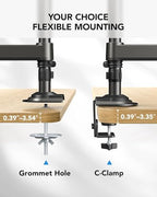 HUANUO 17-32 Inch Dual Monitor Stand, Vertical Dual Monitor Mount, Monitor Stand 2 Monitors, Ergonomic Adjustable Tilt/Swivel/Rotate, Weight Max 19.8 lbs, VESA 75/100mm