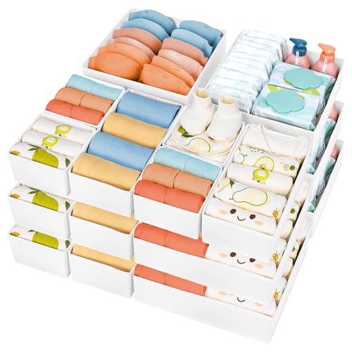 DIMJ Drawer Organizer Clothes 18 Pack - Foldable Baby Organizers and Storage & Dresser Organizer for Bedroom, Closet - Nursery Organization Dresser Dividers for underwear, Sock,Bra, Belt, Tie, White - color: White, size: 18 Pack