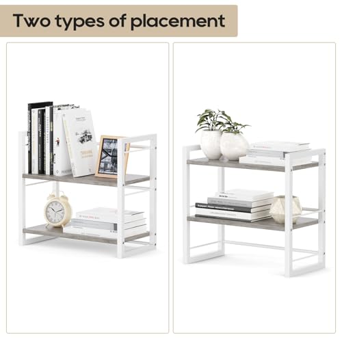 Office Desk Shelf Organizer, Wood Desktop Bookshelf Supplies Storage Rack, Shelf for Top of Desk and Dresser (Grey-2 Tier) - color: Grey