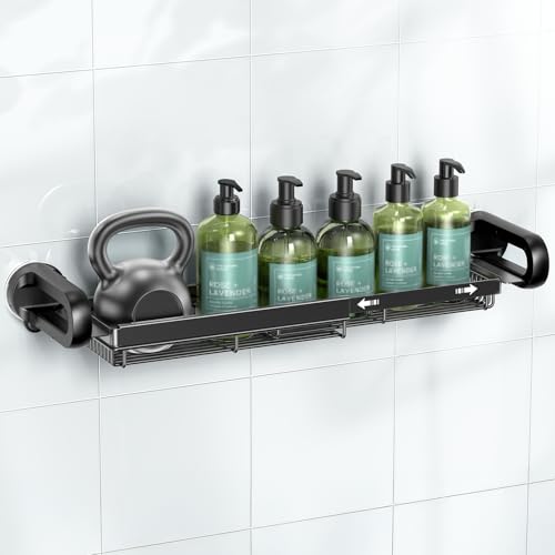 JOTPE Shower Caddy Suction Cup, Expandable Suction Shower Shelf with Large Capacity, Heavy Duty Shower Organizer Powerful Max Hold 22lbs, Removable Waterproof Metal Basket for Bathroom Kitchen Storage - color: black, size: Size: 1 x Large