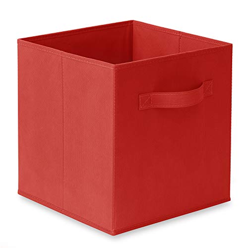 Casafield Set of 6 Collapsible Fabric Cube Storage Bins, Red - 11" Foldable Cloth Baskets for Shelves, Cubby Organizers & More - color: Red, size: 10.5" x 10.5" x 11"