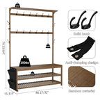 AMBIRD 6-in-1 Bamboo Hall Tree with Shoe Storage, Entryway Organizer Shoe Bench with 16 Coat Hooks and Cloth Bag, Sturdy Bamboo Storage Bench, 46 * 15 * 70 inches Brown - style: Classic, 47''L