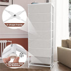 Crestlive Products Tall Dresser, 7-Drawer Fabric Storage Tower, Chests of Drawers - Vertical Organizer Unit for Bedroom, Hallway, Entryway, Nursery, Closets - Steel Frame, Wood Top & Handles (White) - color: White, style: Narrow-7 Drawers