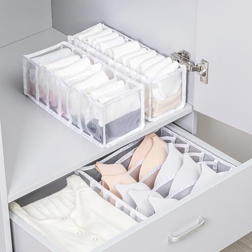 2 Pcs 11 Grids 7 Grids Underwear Drawer Organisers Sock Drawer Organizer Divider Underwear Storage Boxes Foldable Closet Dresser Drawer Organizer for Storing Socks White - color: White