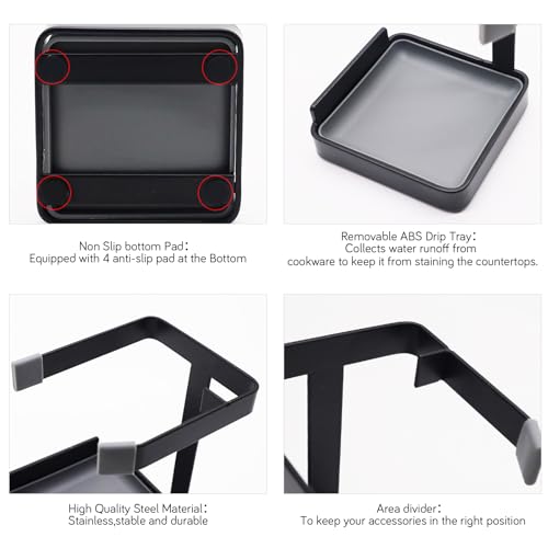 vocheer Pot Lid Holder, Kitchen Organizer Rack Spoon Rest Rack Holder-Lid Stand for Utensils in Kitchen, Black - color: B