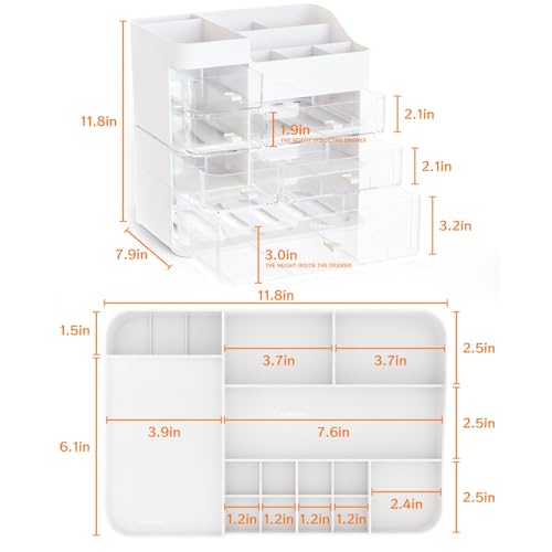 White Countertop Makeup Organizer with 6 Drawers,Large Capacity Skincare Organizers for Vanity,Desk,Dresser,Plastic Bathroom Counter Organizer for Beauty,Skin Care,Perfume,Make up Brush Organization - color: White, size: Large-6 Drawers
