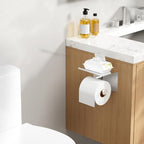 FORIOUS Toilet Paper Holder with Shelf, Adhesive or Screw Wall Mount Toilet Roll Holder for Bathroom, Rustproof 304 Stainless Steel Commercial Toilet Tissue Holder with Phone Shelf, Chrome - color: Chrome