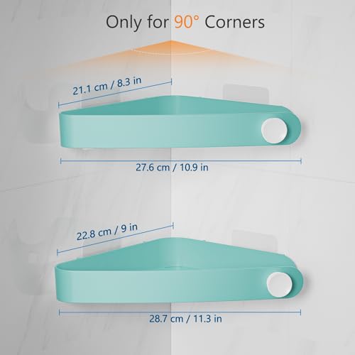 Sotfamily Plastic Shower Caddy Corner (For 90° Only), 2 Pack Adhesive Corner Shower Shelves for Bathroom Organizers and Storage, Turquoise - color: Turquoise, size: 2 Pack