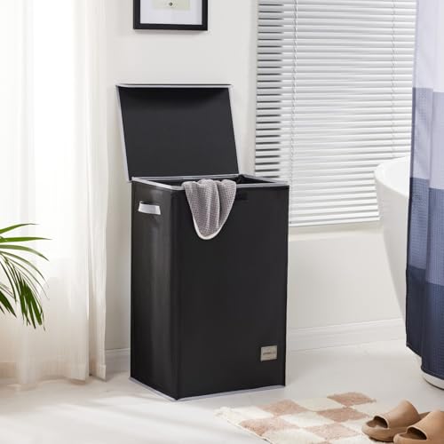 Laundry Hamper with Lid, 90L Collapsible Clothes Basket, Strong Struture, Dirty clothes Hamper, Removable Laundry Bag with String Closure, for Bedroom, Bathroom, Dorm, College, Toys, Black - size: 90L