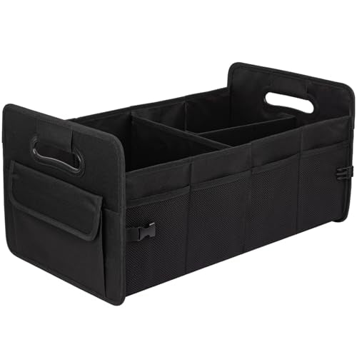 JiatuA Car Trunk Organizer, Car Organizers and Storage Collapsible Multi Compartment Container Box, Adjustable Car Accessories for SUV Sedan Truck, Standard Size, Black - color: Black, size: Standard