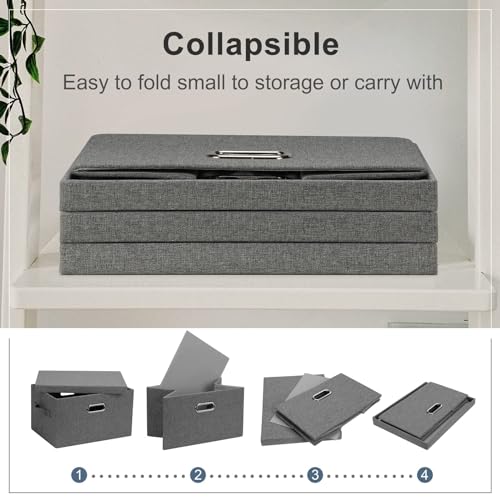 Graciadeco Medium 15" 21 Quart Collapsible Stackable Storage Bins with Lids, 1 Pack Gray Foldable Fabric Closet Storage Boxes with Lids, 4 Handles Heavy-duty Linen Cube Baskets for Bedroom - color: Gray1, size: Medium -1 Pack
