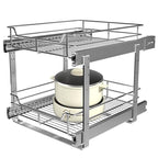 JOWBOOW 2-Tier Pull Out Cabinet Organizer (17.5" W x 22" D), Pull Out Shelves and Drawer for Kitchen Pantry Storage Basket, Heavy-Duty Metal Sliding Shelf, Chrome Finish - size: 17.5 x 22 Inch