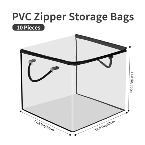 10 PCS Clear Zippered Storage Bags with Handles,Sweater Storage with Two-Way Zipper,Foldable Closet Organizer Bed Sheet Organizer,Cube Plastic Organizer,Bag,Bin for Clothes,Towel-BK - color: Black, size: 11.81*11.81*11.81 inches