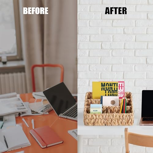 DINGTAI Natural Farmhouse Desk Organizers and Storage, Large Countertop Mail Holder, Tabletop Organizer (Water Hyacinth) - color: Water Hyacinth