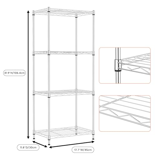 M MZG 4 Tiers Shelf Metal Storage Shelves Wire Rack Closet Organizers with Wheel for Garage Kitchen Bathroom Laundry Chrome 11.8" D x 17.7" W x 41.9" H - color: Chrome, size: 4 Tiers, 11.8"D x 17.7"W x 41.9"H
