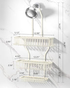 Shower Caddy Hanging - Never Rust Shower Hanging Organizer - Aluminum Over the ShowerHead Caddy with Soap Basket and 6 Hooks for Razor/Sponge (Milky White) - color: Milky White