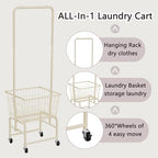 Rolling Laundry Cart with Wheels, Laundry Hamper Basket Organizer with Clothes Hanging Rack, Wire Storage Cloth Shelf Butler, Cream - color: Cream