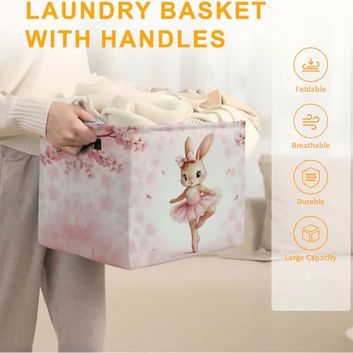 56L Rabbit Laundry Basket Clothes Hamper with Handles,Foldable Blanket Storage Large Laundry Hamper with Waterproof PE,Toy Storage Bin Organizer,Cube Clothes Organizer,Home Decor - color: Rabbit