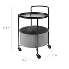 Round Metal Side Table with 2 Tiers of Storage and Wheels, Cart Side Table Tray for Living Room, Bedroom, Black - color: Black