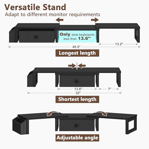 LAND·VOI Dual Monitor Stand with Drawer and Side Pockets, Monitor Riser for Desk, Home Office Desk Storage, Multi-Scenario Adaptation for Work and Entertainment, Black, HMS02BK - color: Black, size: Separate-Type