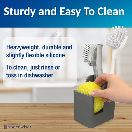 Spacewiser TidyNook Silicone Sink Caddy - Sponge Holder for Kitchen Sink, Dish Brush Holder, Fits Scrub Daddy Sponges, Scrub Mommy, and all Dish Sponges, Compact Kitchen Sinks Organizer Caddy, No Rust - color: Modern Gray