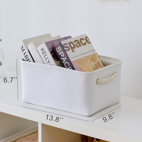 TheWarmHome Storage Bins for Shelves - Medium 3Pack 13.8L*9.8W*6.7H inch Fabric Storage Cubes Canves Storage Basket for Organizing Toys Baby Clothes Gift Dog (White) - color: White Color, size: 3PCS/Medium -13.8Lx9.8Wx6.7H