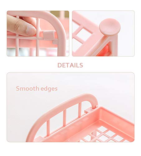 UnnFiko 2-Layers Table Shelf Organizer, Adjustable Plastic Storage Rack Shelf Square Basket Desk Stand Table Storage Organizer Shelves (Pink) - color: Pink