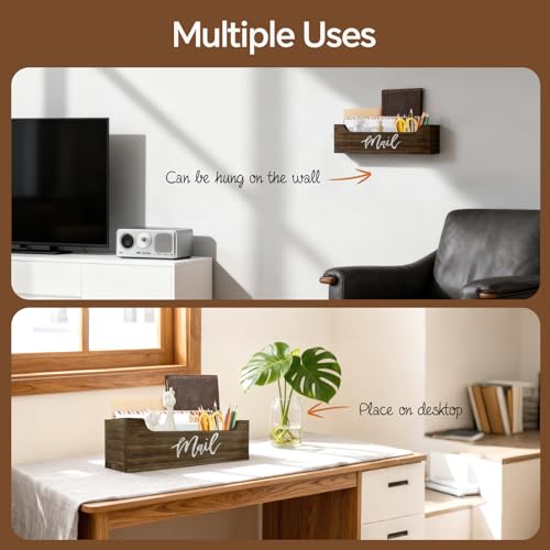 White Wooden Mail Organizer Countertop (Brown + White) - color: Brown + White