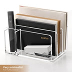 SANRUI Acrylic Mail Organizer, 3 Compartments Clear File Holder for Desk, Letter Sorter with Pen Holder, Countertop Document Sorter for Notebooks, Bills & Eyeshadow Palettes - style: 3 Sections with Pen Holder