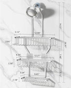 Shower Caddy Hanging - Never Rust Shower Hanging Organizer - Aluminum Over the ShowerHead Caddy with Soap Basket and 6 Hooks for Razor/Sponge (Frosted Silver) - color: Shiny Silver
