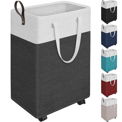 HomeHacks Laundry Basket with Wheels, Rolling Laundry Hamper, Collapsible & Waterproof Clothes Hamper, Narrow Corner Bins with Extended Handles in the Family & Dorm 90L(Grey) - color: Gray, size: 90L