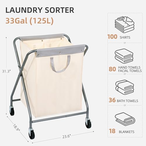 STORAGE MANIAC 125L Collapsible Laundry Hamper with Wheels, Rolling Laundry Basket, Heavy Duty Cloth Sorter with Removable Bag, Folding X Frame Clothes Organizer Cart for Easy to Store, 2 Section - size: 2 Section